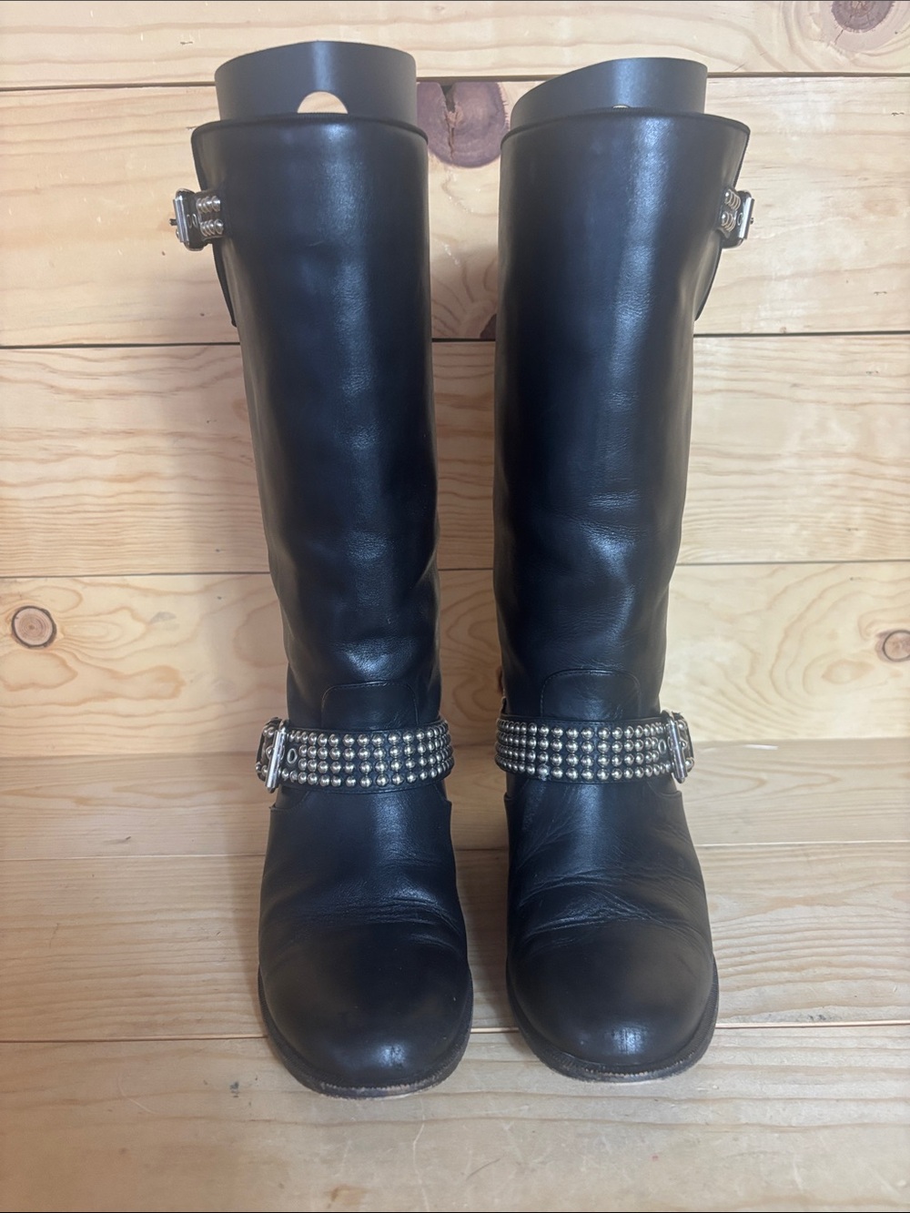 Christian Louboutin black leather studded moto boots 37 1/2 - Picture 6 of 16